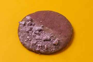 Lavender cookies on a yellow background. Close-up

