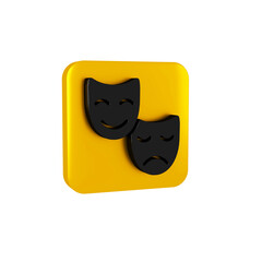 Black Comedy and tragedy theatrical masks icon isolated on transparent background. Yellow square button.