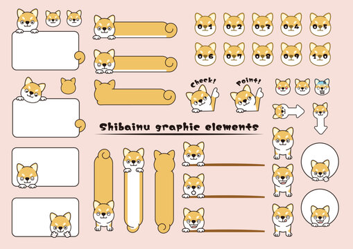 Shibainu, DOG vector set of elements