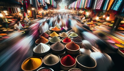 Image that captures the lively atmosphere of a bustling market scene.