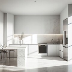 Modern kitchen interior in minimalist style. generative AI - obrazy, fototapety, plakaty
