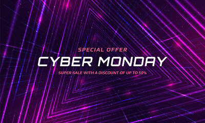 Cyber Monday banner. Promotion sale poster. Vector illustration.