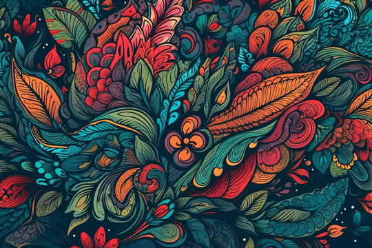 Ornate floral background in doodle style. Hand drawn vector illustration.