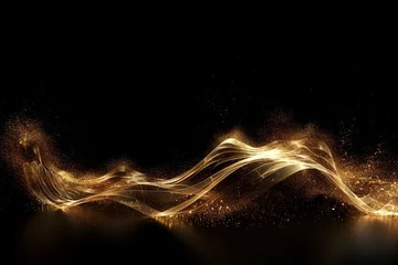 Rugzak An image of flowing abstract gold particles forming a digital wave, symbolizing technology. Generative AI © Jason