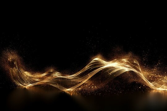 An image of flowing abstract gold particles forming a digital wave, symbolizing technology. Generative AI