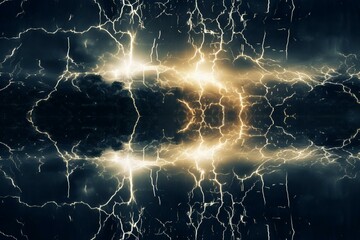 Abstract nature lightning background with bright curved line on isolated texture overlays reflecting in water. Generative AI