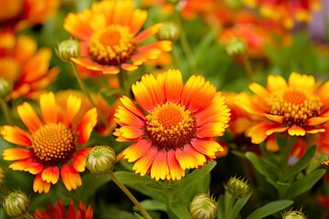 Fototapeta premium Gaillardia or Blanket Flower. Bright and Colorful Shades of Warm Tones.