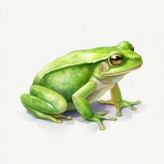 Obraz premium Watercolor green frog on white background.