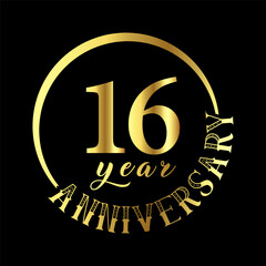 Fototapeta premium 16 year anniversary celebration. Anniversary logo with golden color vector illustration.