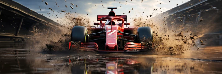 Poster racing red car goes fast to formula one races © alexkoral