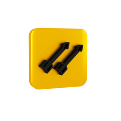 Black Medieval arrows icon isolated on transparent background. Medieval weapon. Yellow square...
