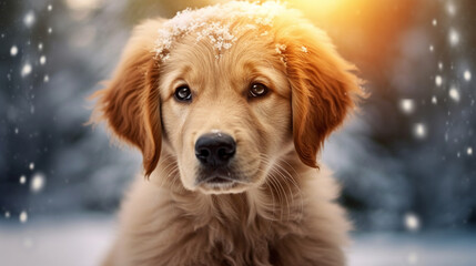 Close-up of a Golden Retriever puppy - obrazy, fototapety, plakaty