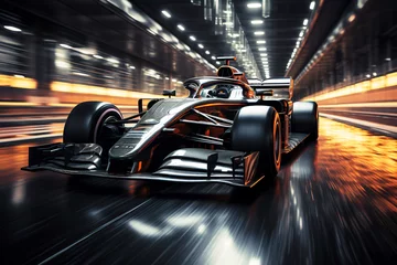 Foto op Plexiglas black racing car is moving fast on formula One track © alexkoral