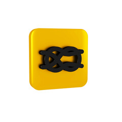 Black Nautical rope knots icon isolated on transparent background. Rope tied in a knot. Yellow...