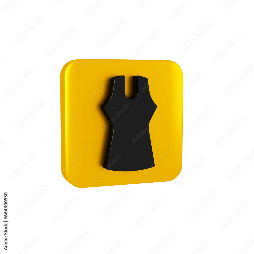 Sticker Black Woman dress icon isolated on transparent background. Clothes sign. Yellow square button.