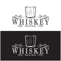 Vintage premium whiskey logo label with glass or beer. for drinks, bars, clubs, cafes, companies.