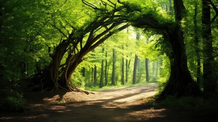 Fototapeta premium Natural archway shaped by branches in the forest 