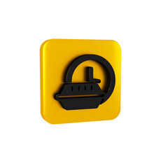 Black Round the clock delivery icon isolated on transparent background. Yellow square button.