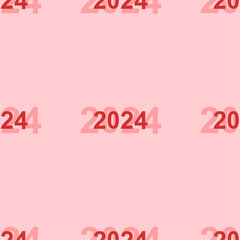 Seamless pattern of large isolated red 2024 year symbols. The elements are evenly spaced. Vector illustration on light red background