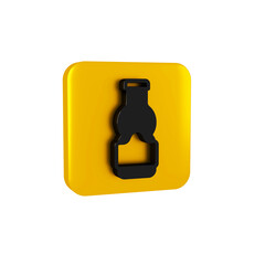 Black Sauce bottle icon isolated on transparent background. Ketchup, mustard and mayonnaise bottles with sauce for fast food. Yellow square button.