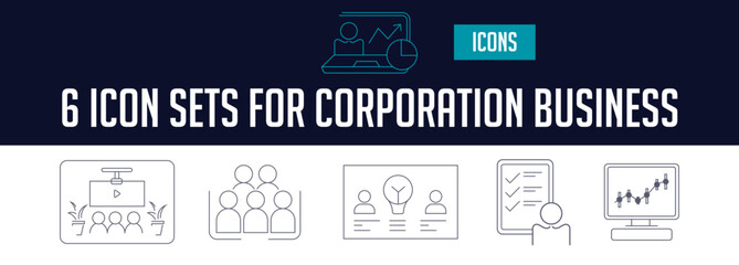 Icon sets for corporation business. Beautiful Icon sets. Coporate icons Ideas, teamwork, business, learnings, 