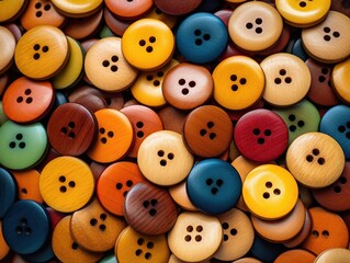 Background of colored wooden buttons of different sizes, buttons day background 