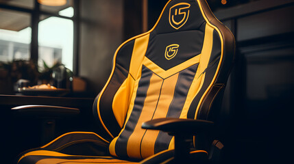 Detailed view of a bright yellow e-sports gamer seat