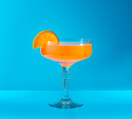 Tequila Sunrise cocktail garnished with orange slice, in the style of bold color field