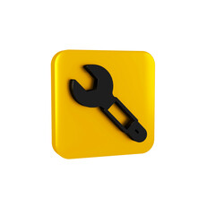 Black Wrench spanner icon isolated on transparent background. Spanner repair tool. Service tool symbol. Yellow square button.