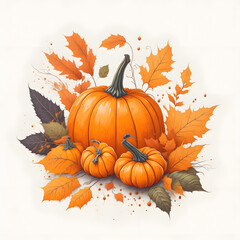 Naklejka premium Autumn Harvest - Pumpkins and Leaves