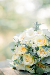 Bridal bouquet. Bouquet. Wedding. Bouquet of white roses. Bride. Eustomas.