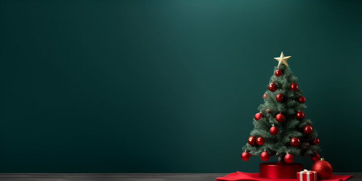 Dark Green Christmas Mock Up Background With Decorations, Product Presentation Concept 