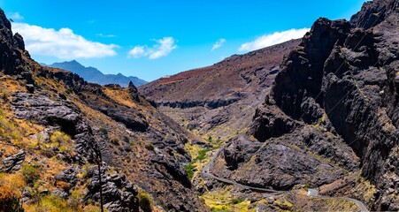 A winding road in a valley in Gran Canaria, in the Canary Islands