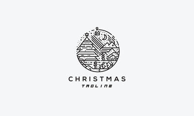 Christmas, x-mas, vector logo icon illustration design in style of minimalistic and line art