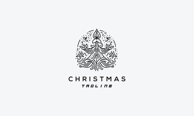 Christmas, x-mas, vector logo icon illustration design in style of minimalistic and line art