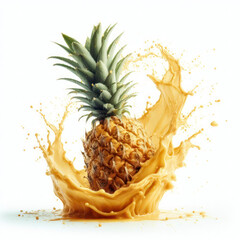 pineapple juice splash isolated on white background. ai generative