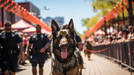 A team of K9s being deployed for crowd control at a large event. - obrazy, fototapety, plakaty