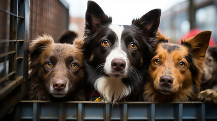 A group of police dogs waiting eagerly in their kennels for the next call to action. - obrazy, fototapety, plakaty