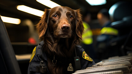 A narcotics detection dog successfully identifying hidden drugs during a vehicle search. - obrazy, fototapety, plakaty