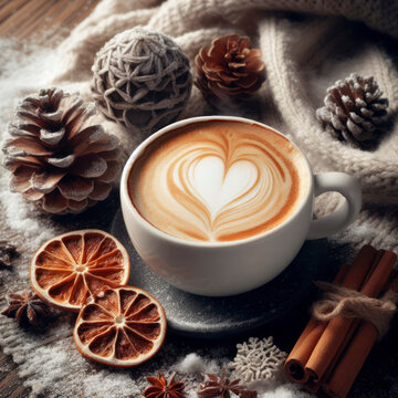 winter cozy background with coffee. ai generative