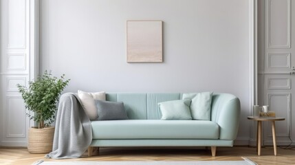 Stylish scandinavian living room interior with design mint sofa furnitures mock up Home decor Interior design Template 