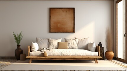 cozy living room with rustic wooden furniture and sofa