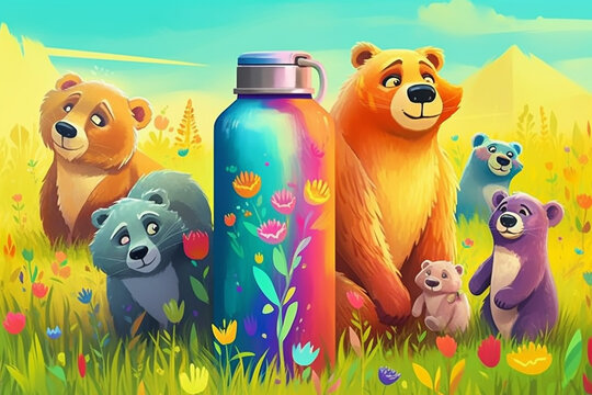 3d illustration of a group of wild animals in a meadow