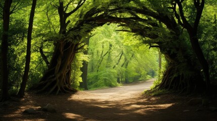 Obraz premium Natural archway shaped by branches in the forest 