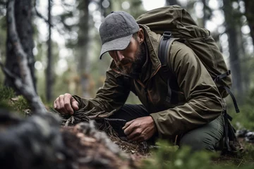 Foto op Plexiglas Male hunter in the forest tracking an animal © Jason