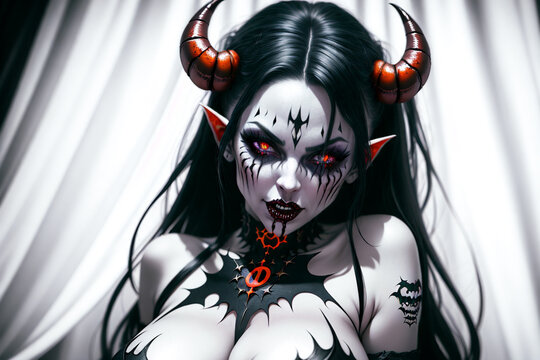 red devil woman with horns,