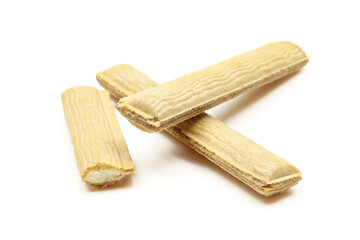 Vanilla cream filled wafer sticks isolated on white backround