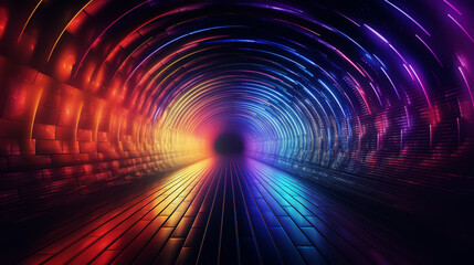 AI generated illustration of dark tunnel of rainbow colors