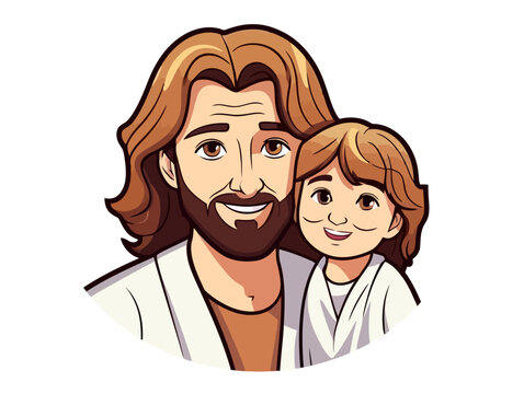 recommend clip art: Doodle Jesus with Saint John the Baptist, cartoon sticker, sketch, vector, Illustration, minimalistic