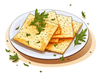 Doodle Matzah with bitter herbs, cartoon sticker, sketch, vector, Illustration, minimalistic